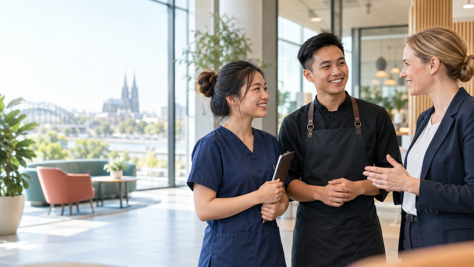 Vietnamesische Fachkräfte im Austausch mit einer deutschen Arbeitgeberin